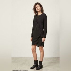 Isabel Marant Etoile Black Draped Mini Dress Pleated Epaulette